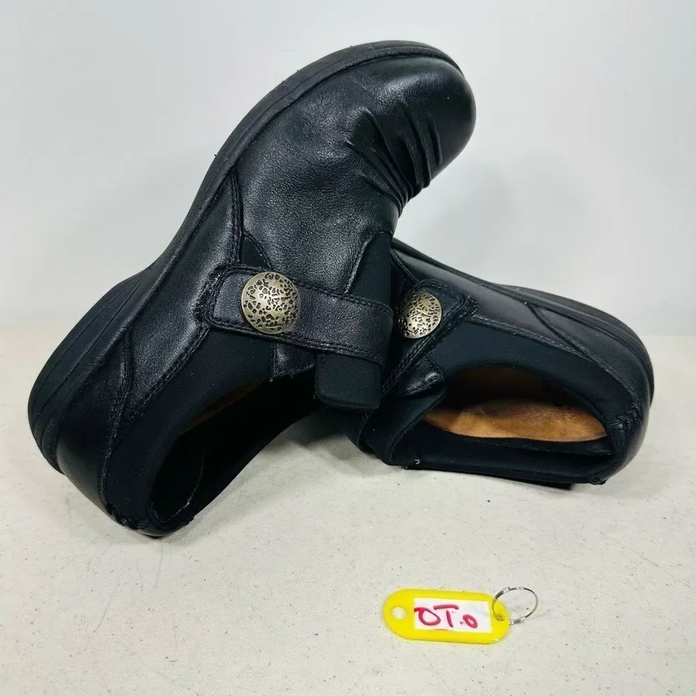 Abeo Womens Smart 3545 Clog Shoes Black Leather Hook Loop Ruched 6.5N